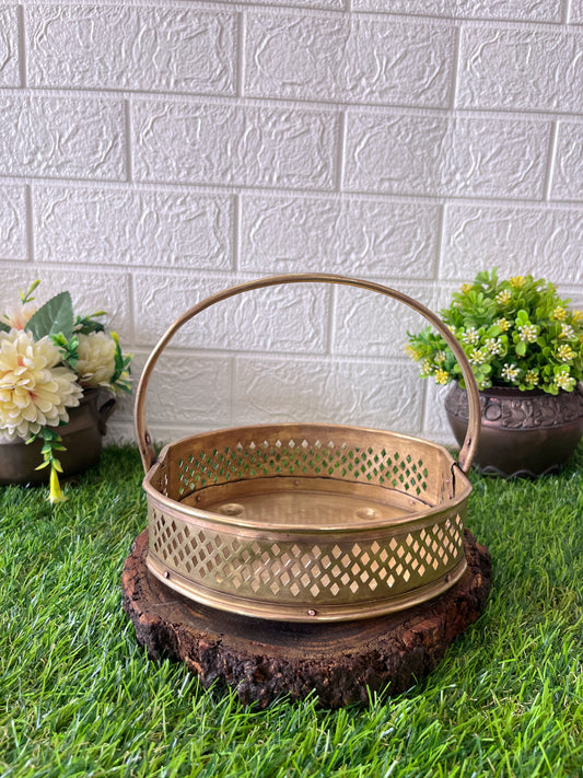 Brass Flower Basket - Antique Brass Decor Basket