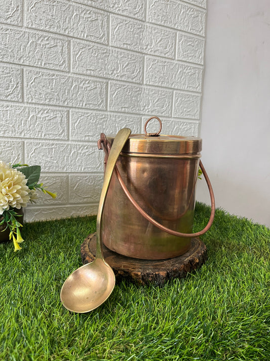 Brass Dabba With Ladle by Bombay Antiques - Antique Storage Box