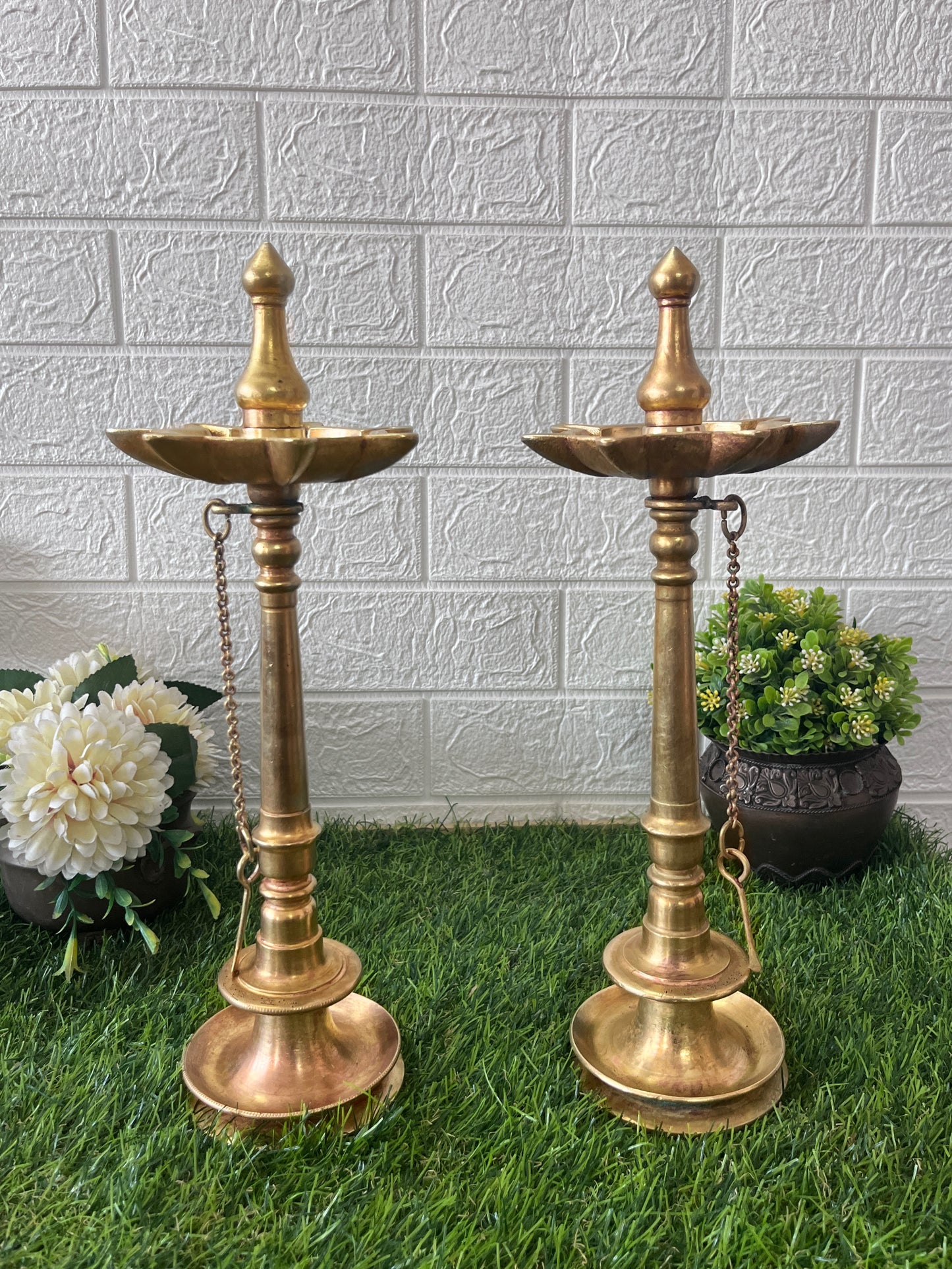 Brass Samay In Pair - Rare Antique 7 Wicks Oil Lamp with Chain