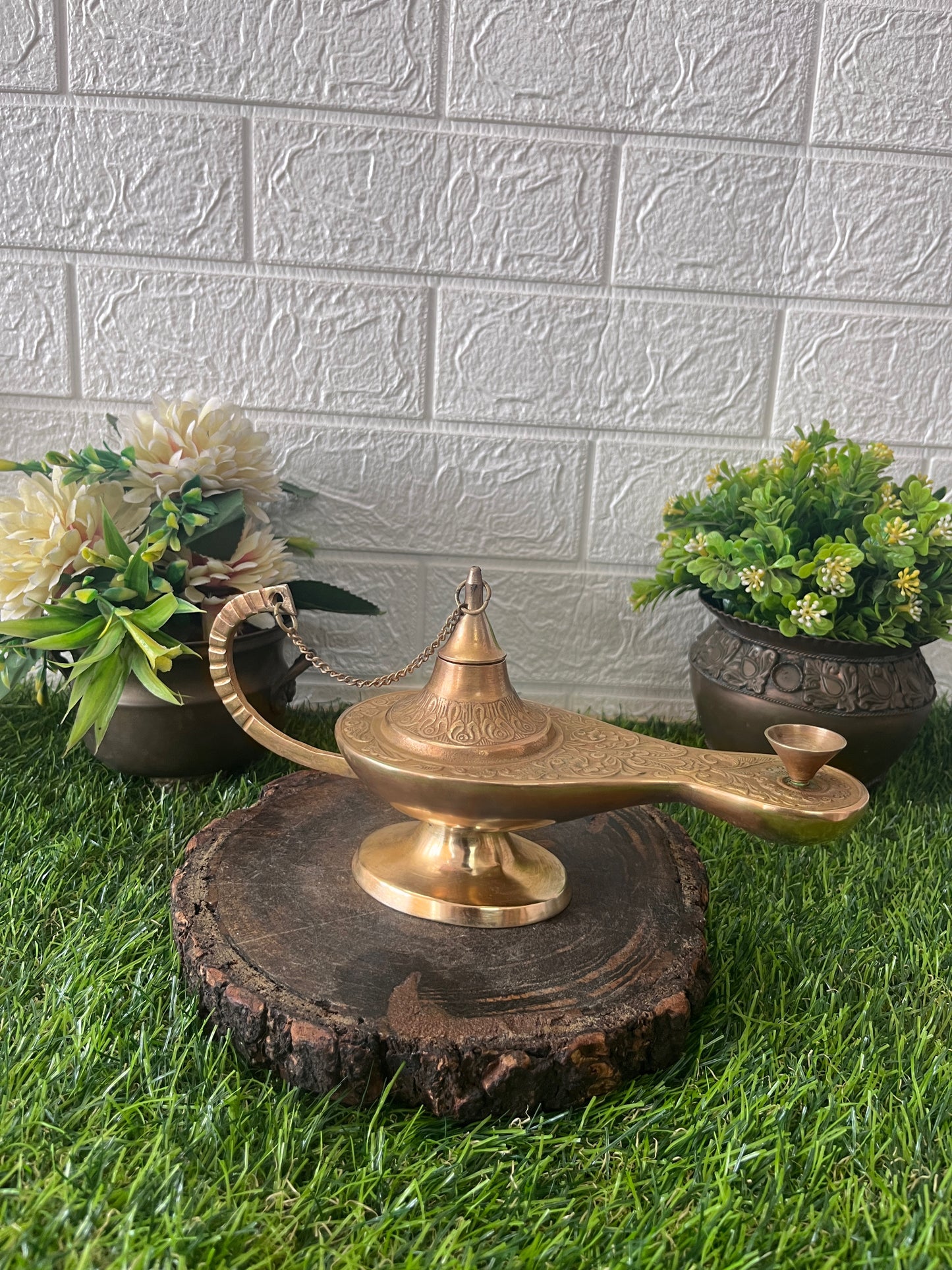 Brass Chirag - Antique Engraved Decor Lamp