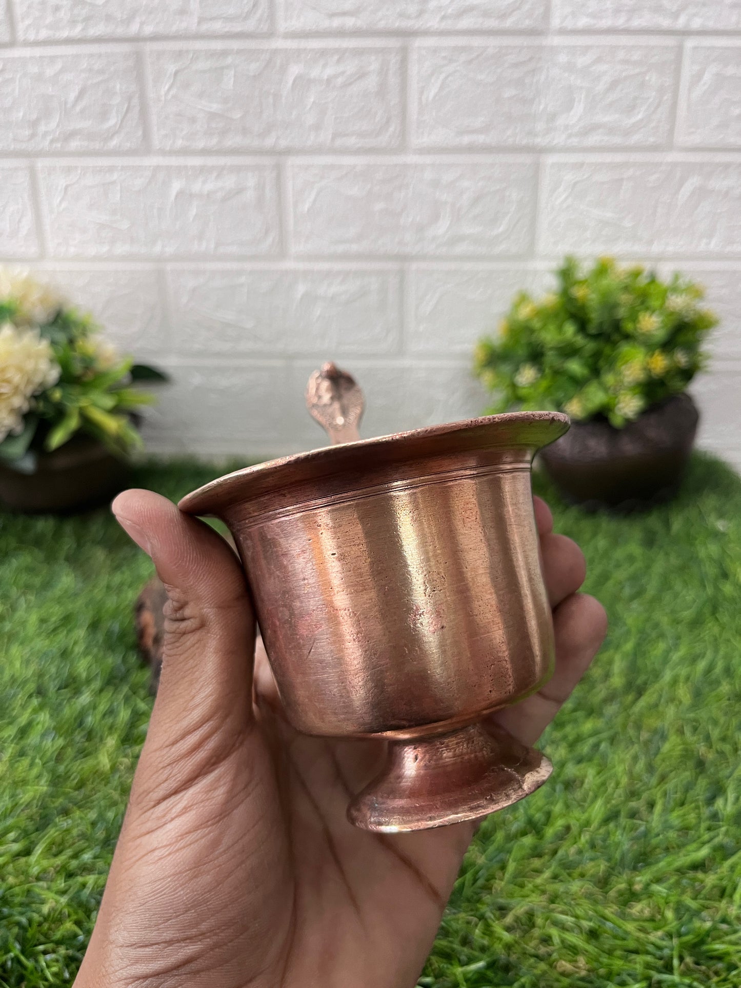 Bronze Cup With Copper Spoon - Panchpatra Set