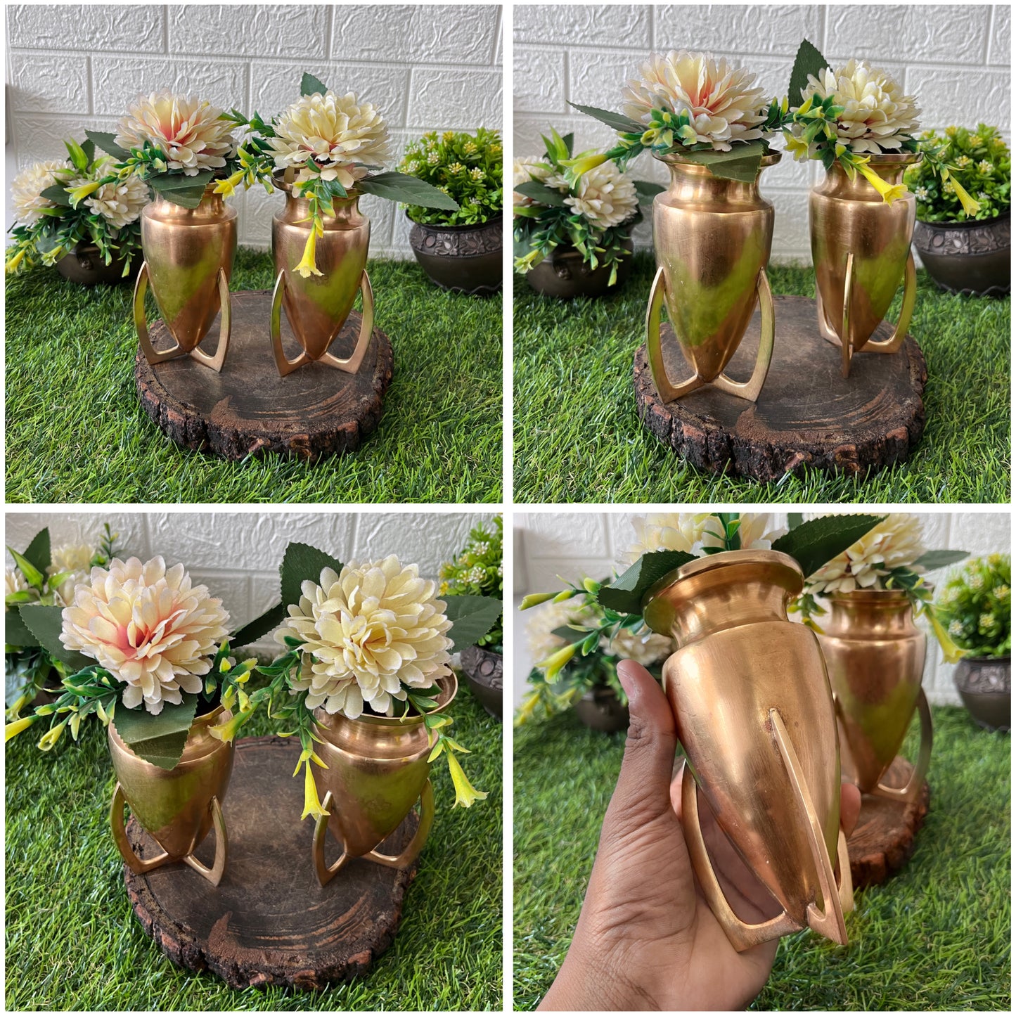 Brass Flower Vase In Pair - Antique Decor Item