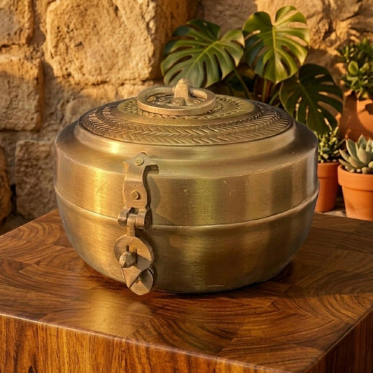 Brass Vintage Kadi Dabba With Lock - Bombay Antique Approved