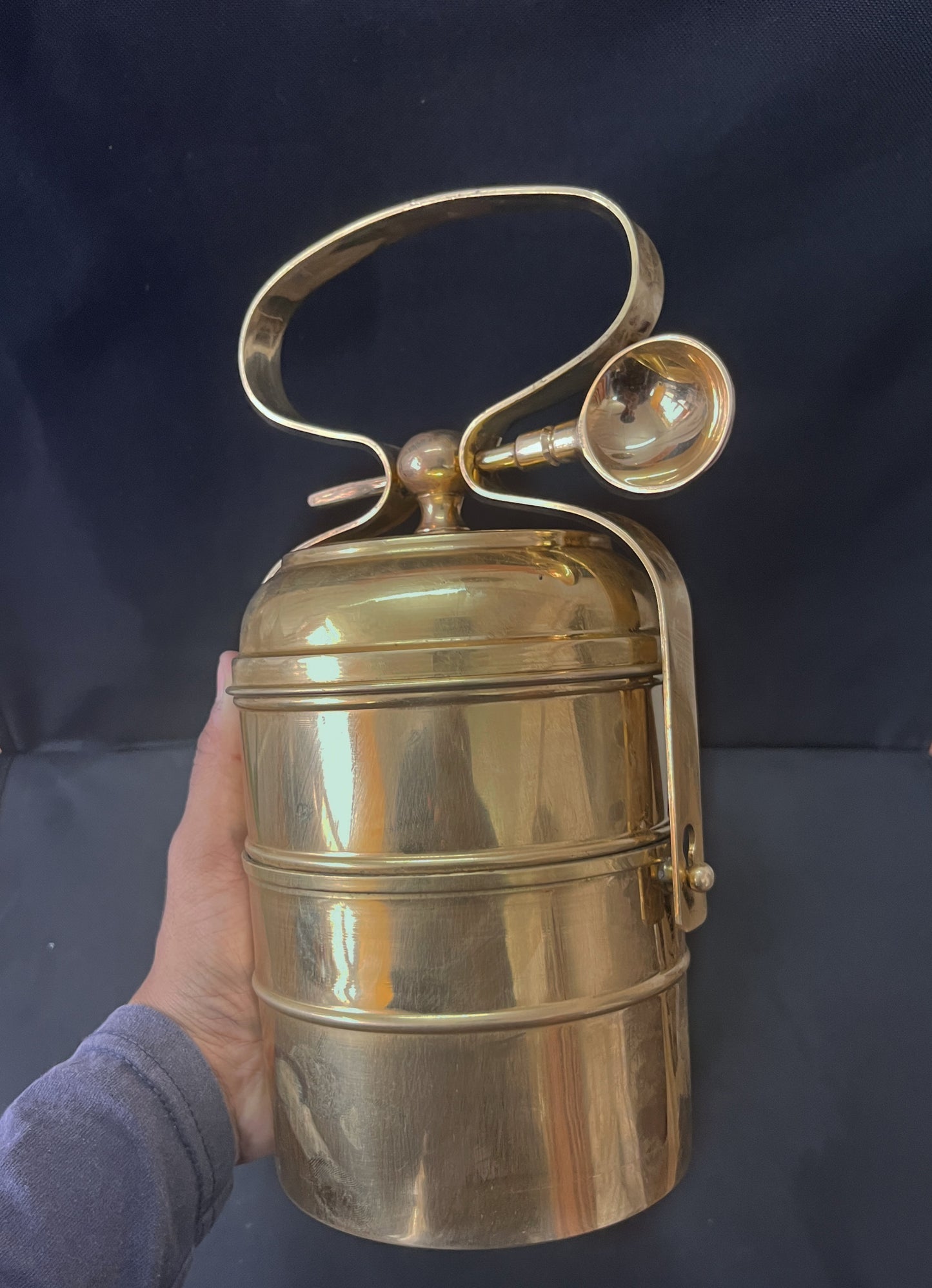 Brass Vintage Tiffin Box With Spoon - Bombay Antiques Approved