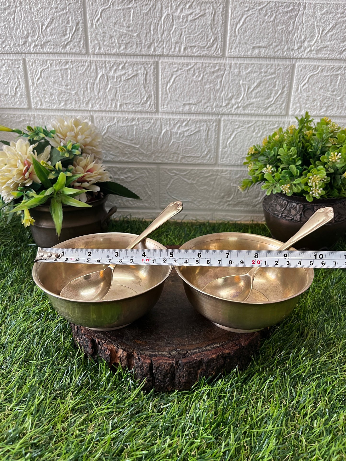 Bronze Serving Bowls With Spoon - Antique Serving Items In Pair