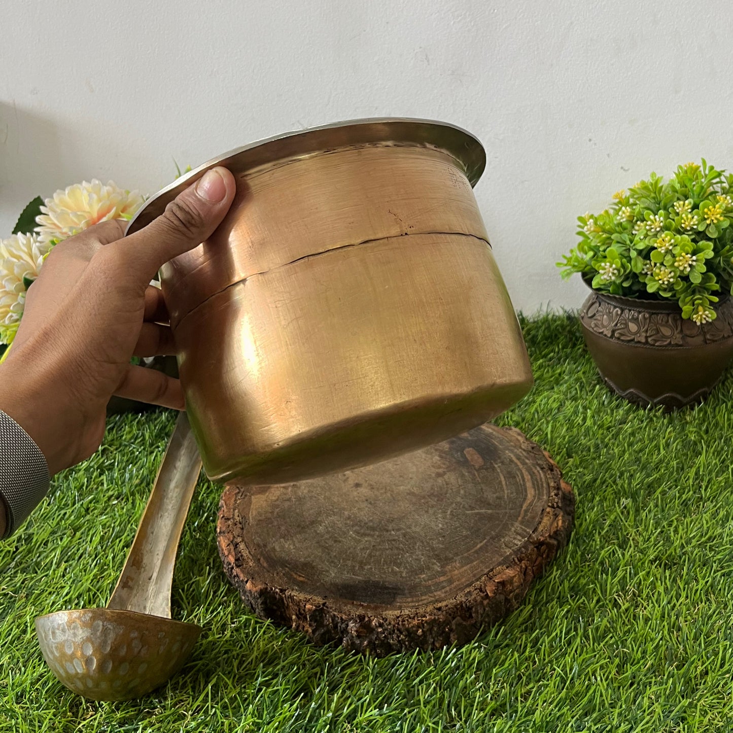 Brass Cooking Bowl & Ladle by Bombay Antiques - Antique Patila