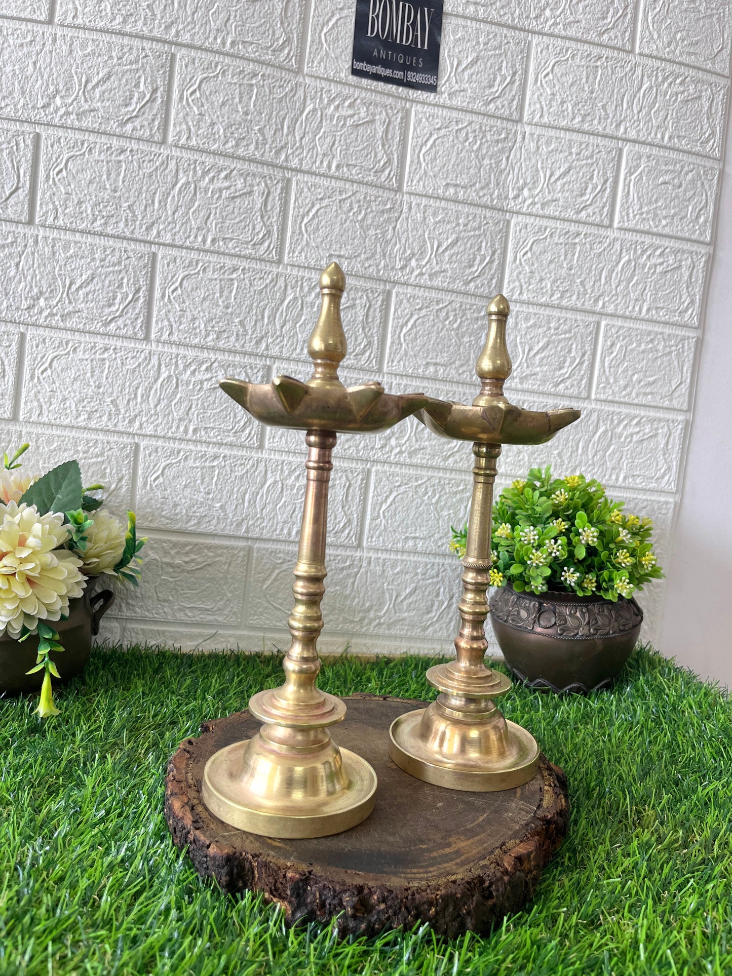 Brass Samay In Pair - Antique Brass 1972 Small Samay In Pair