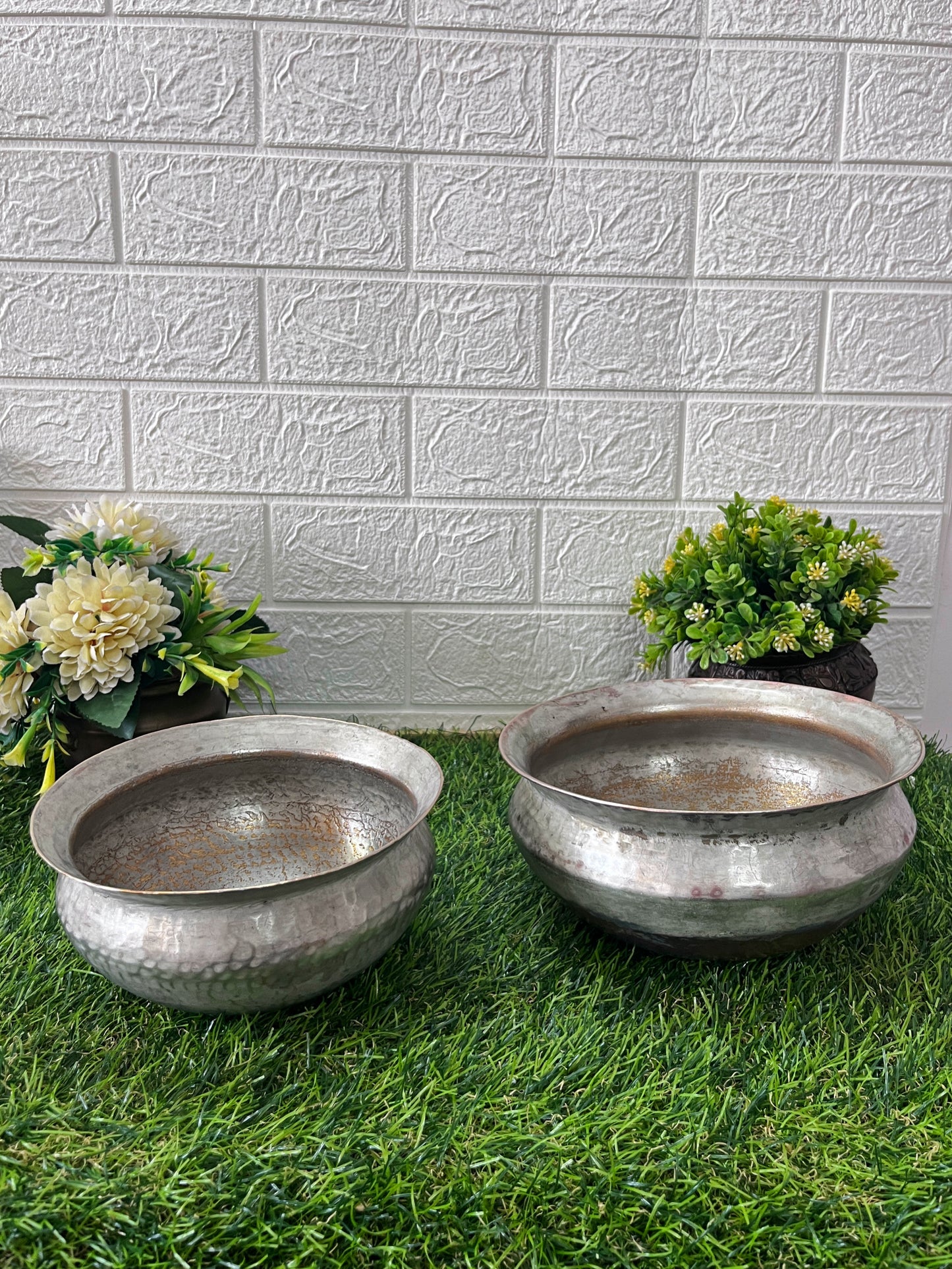 Brass Cooking Bowl In Pair - Antique Tin Coated Tapeli