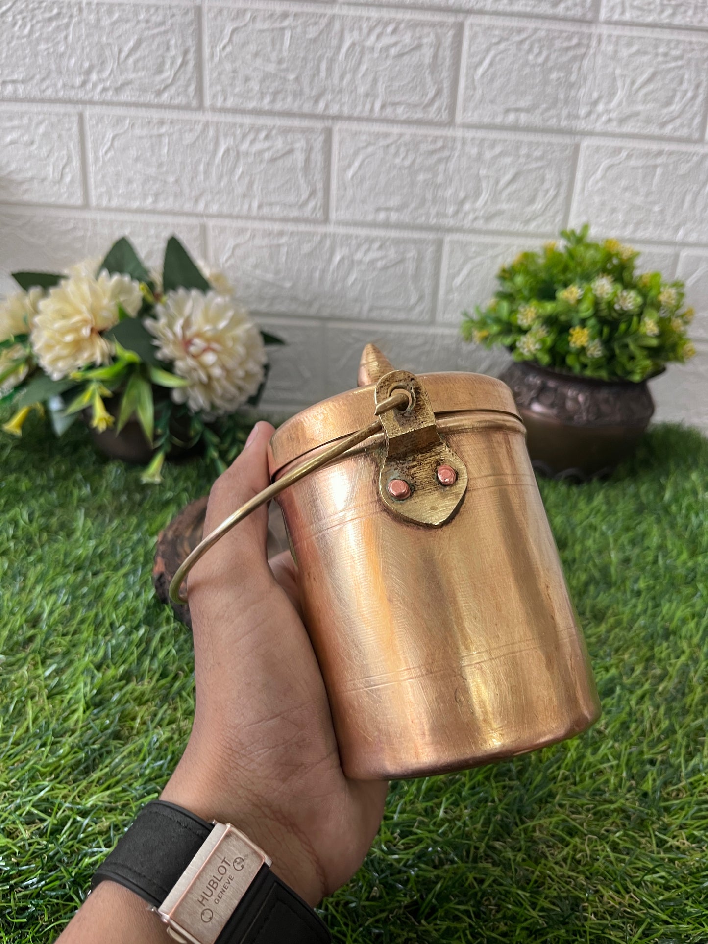 Brass Can With Lid And Spoon - Antique Storage Item