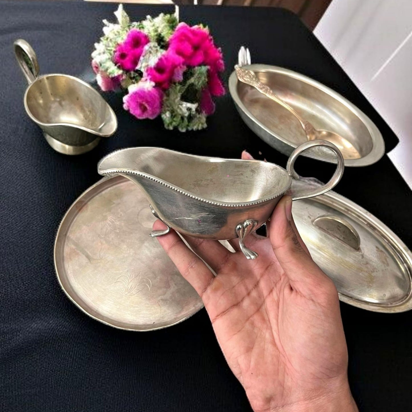 Antique Brass Serving Set | Pital Traditional Sauce Pans, Dish & Plate