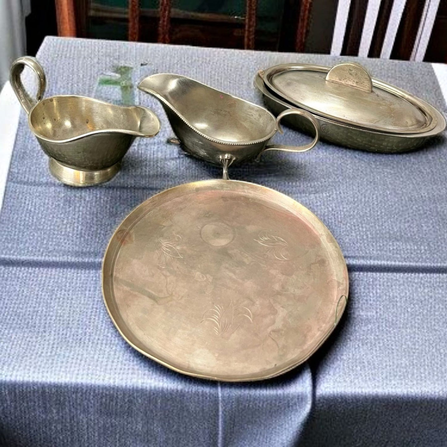 Antique Brass Serving Set | Pital Traditional Sauce Pans, Dish & Plate