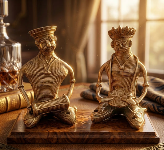 Antique Pital Musician Murti Set | Traditional Folk Brass Showpieces