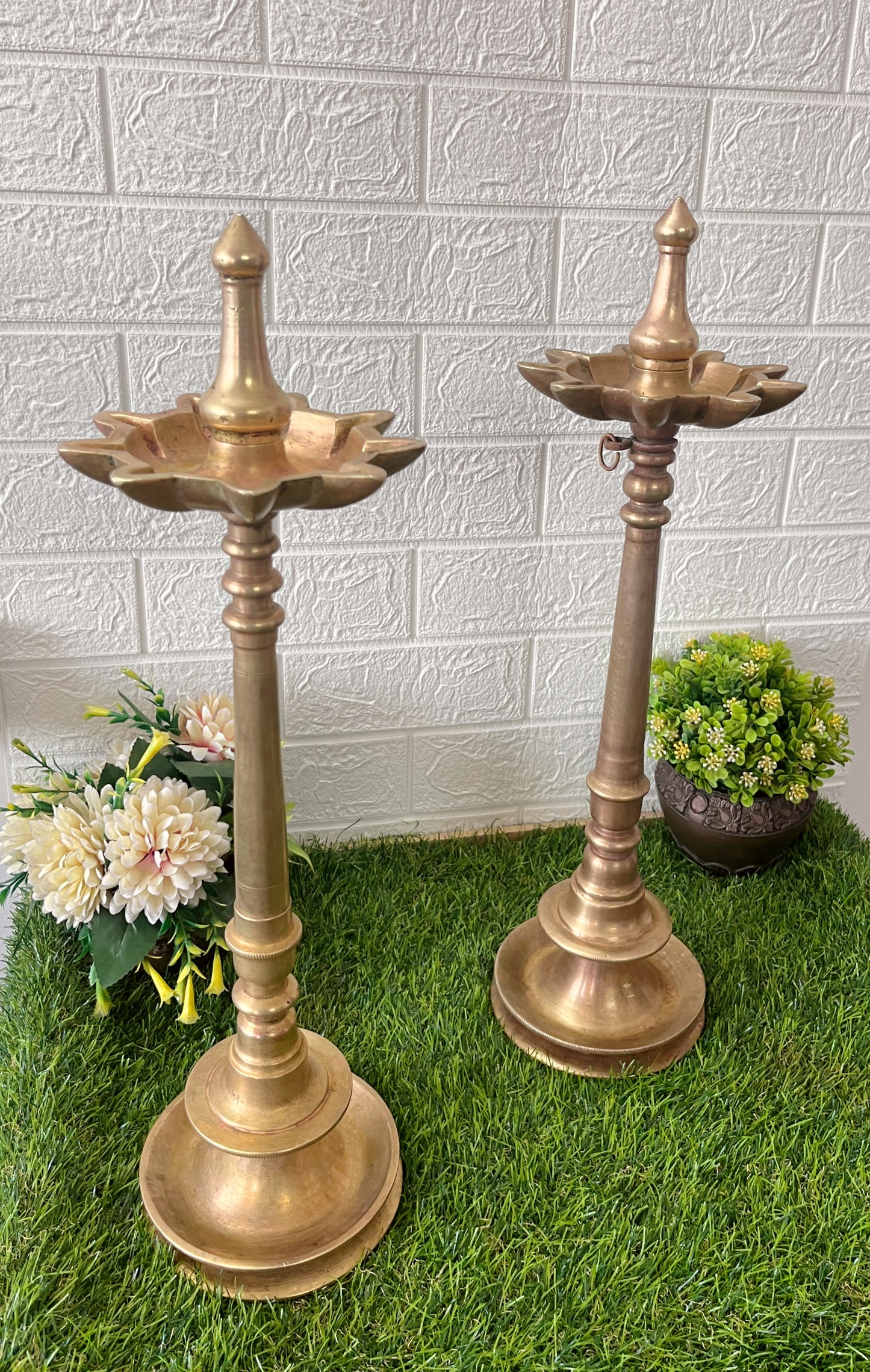 Brass Samay In Pair - Antique Brass Heavy Oil Lamps