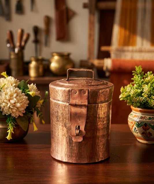 Copper Storage Box With Lock - Antique Rare Handmade Kaddi Dabba