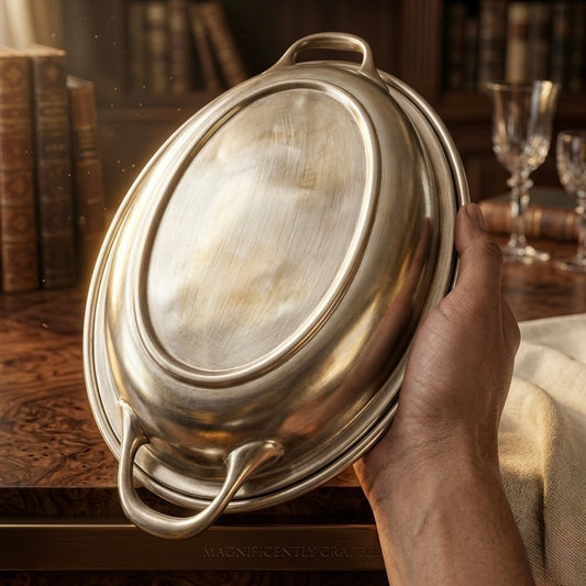 Antique Brass Silver Coated Dish with Lid & Spoons | Traditional Serveware & Decor Piece