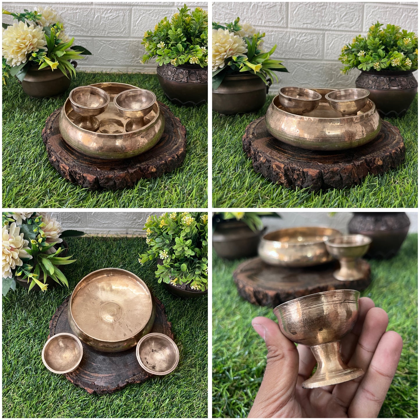 Bronze Urli With Diya Pair - Antique Kaansa Bowl With Oil Lamp