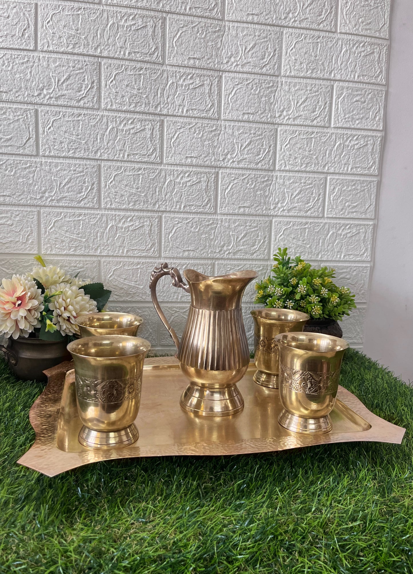 Brass Refreshment Set - Antique Jug & Glass Set