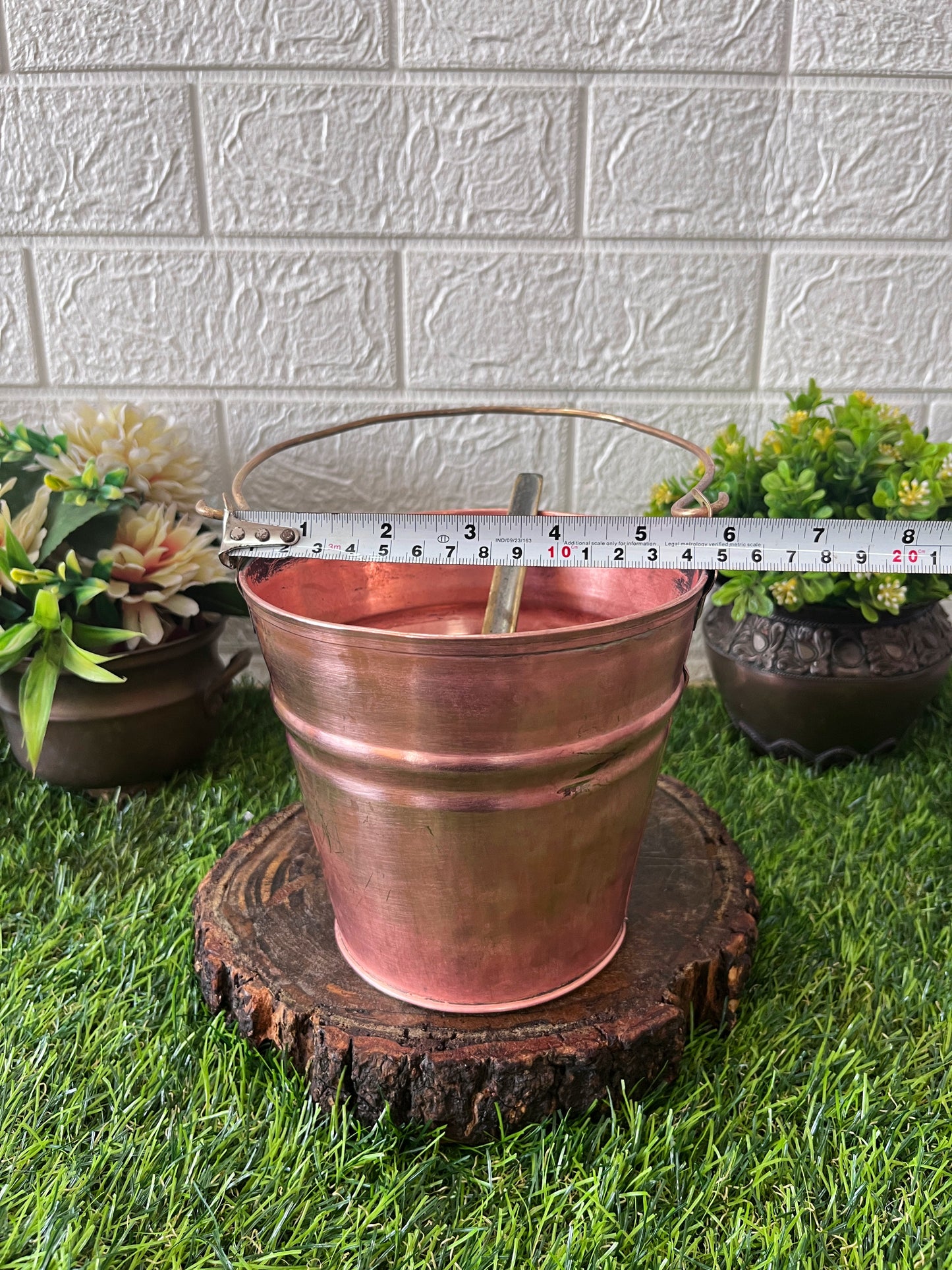 Cooper Bucket With Brass Spoon - Antique Serving Item