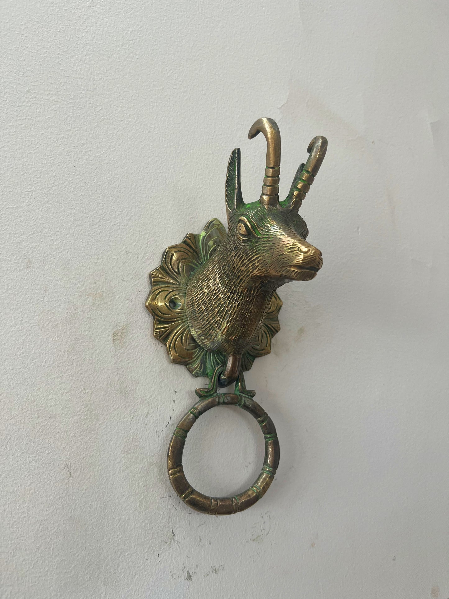 Brass Door Handle And Door Knocker - Antique Kadi/Animal