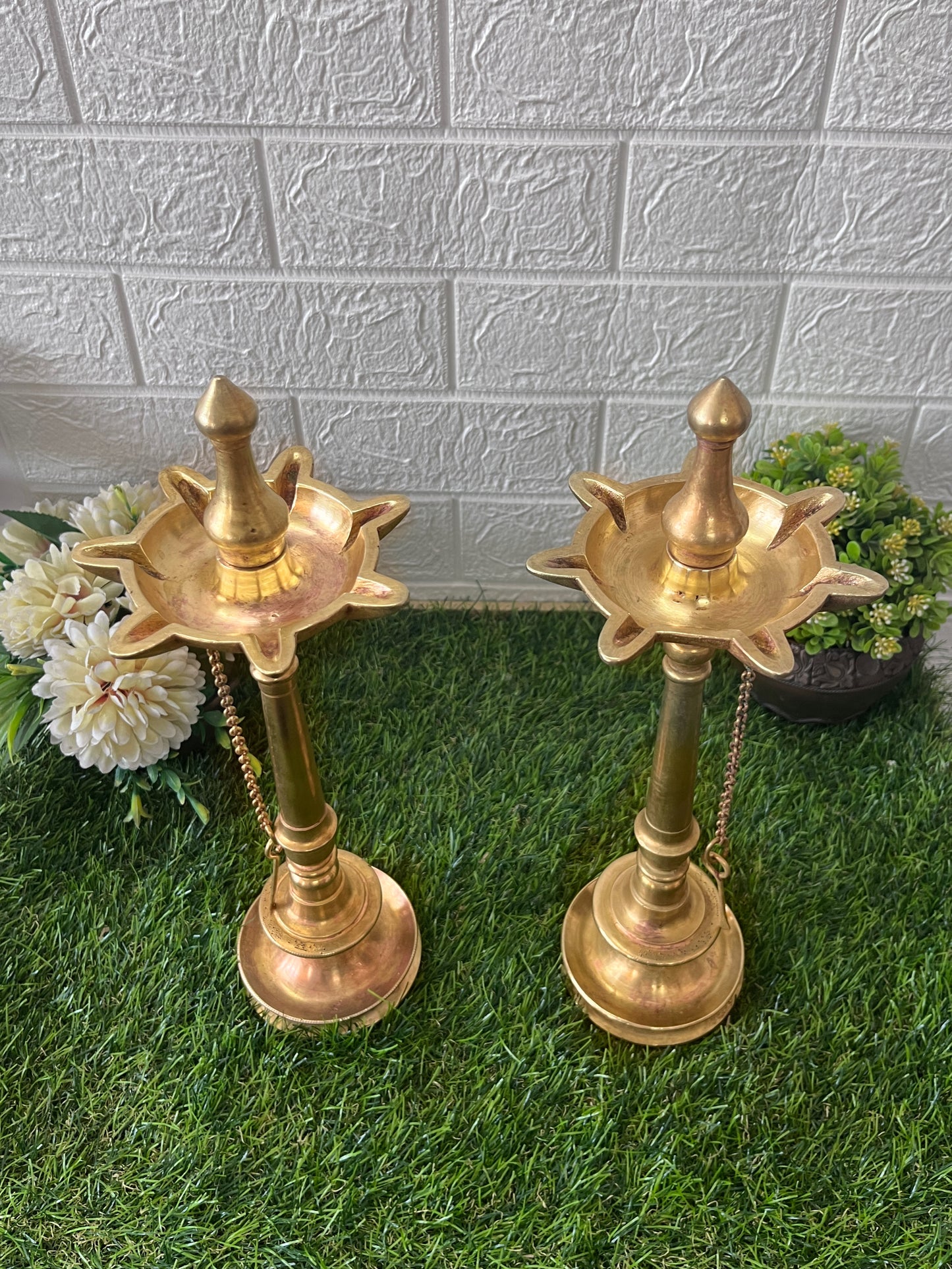 Brass Samay In Pair - Rare Antique 7 Wicks Oil Lamp with Chain