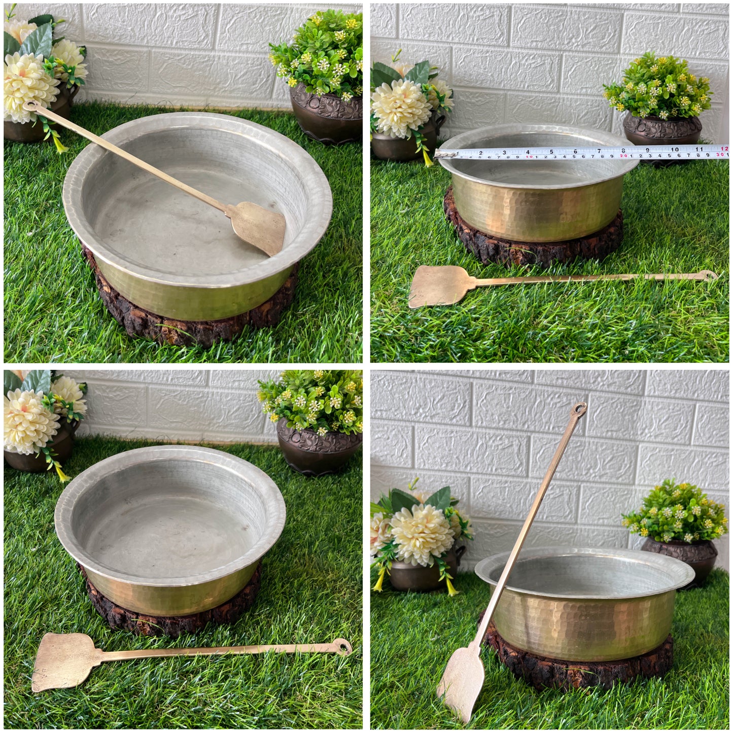 Brass Langadi With Ladle By Bombay Antiques - Antique Cooking Bowl and Spoon