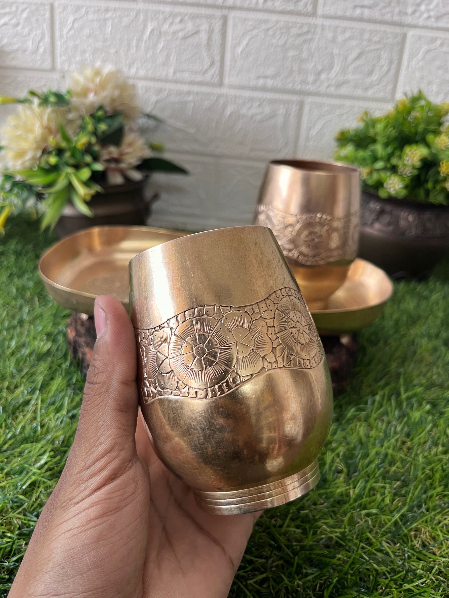 Brass Serving Set - Antique Engraved Serving Item