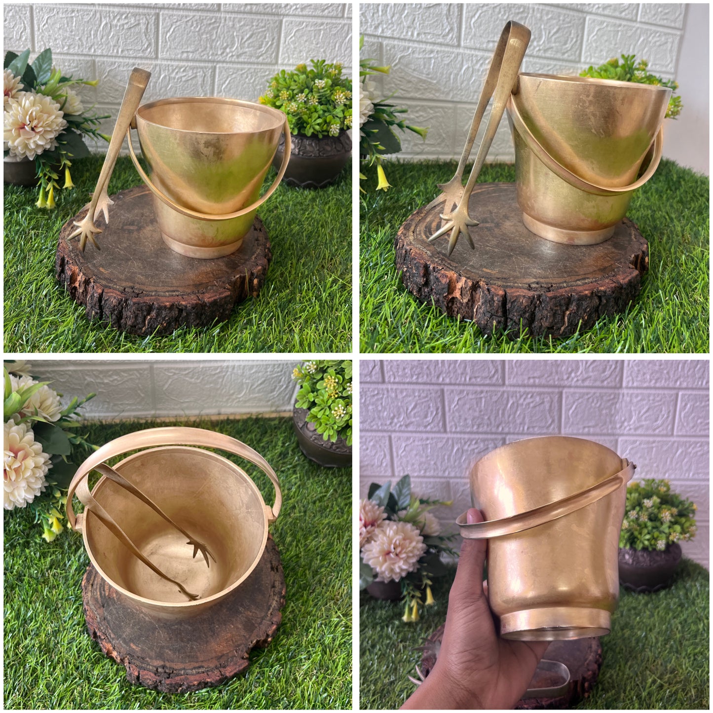 Brass Ice Bucket - Antique Ice Bucket with Tong