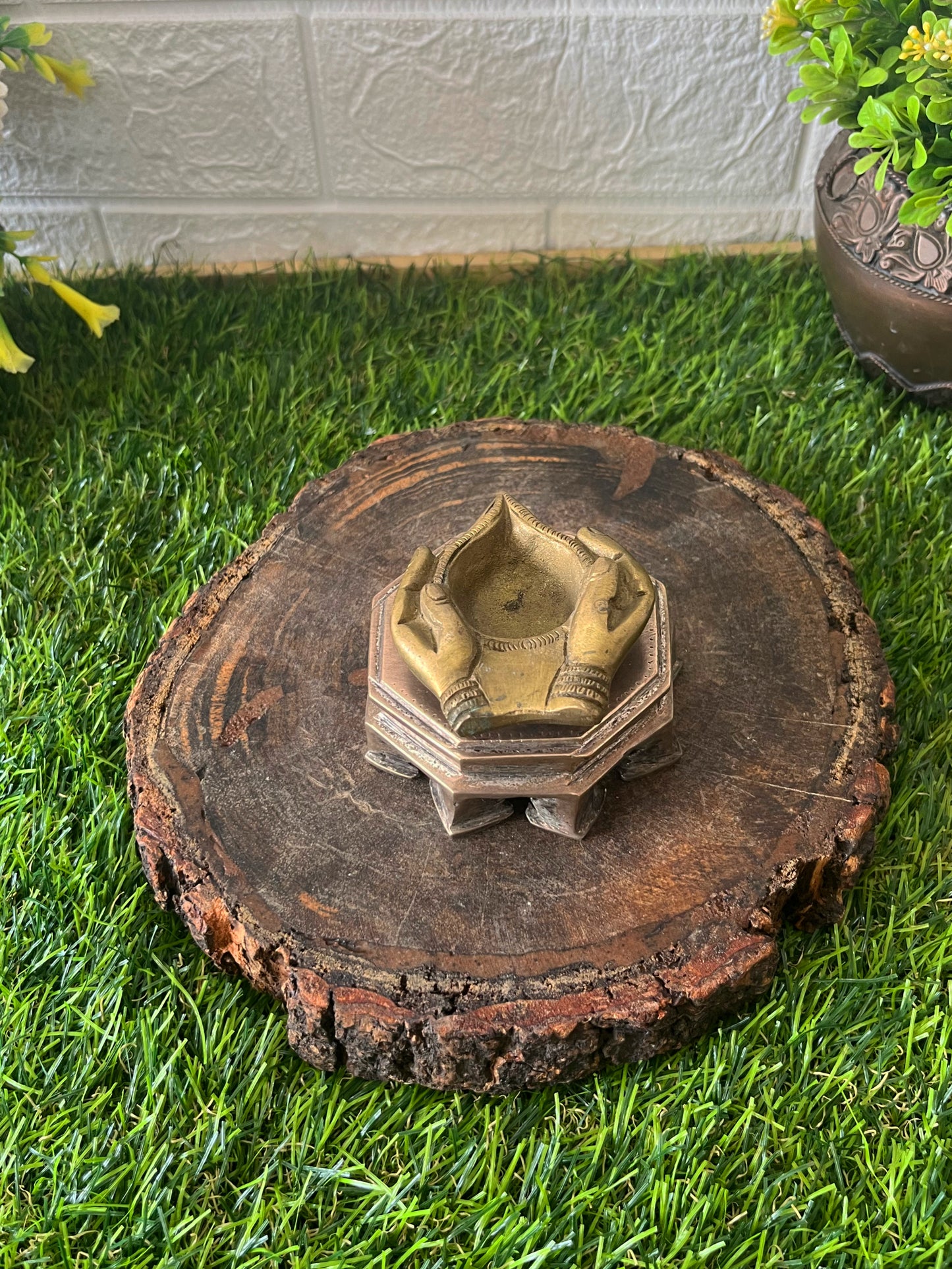 Antique Brass Small Chowki With Diya