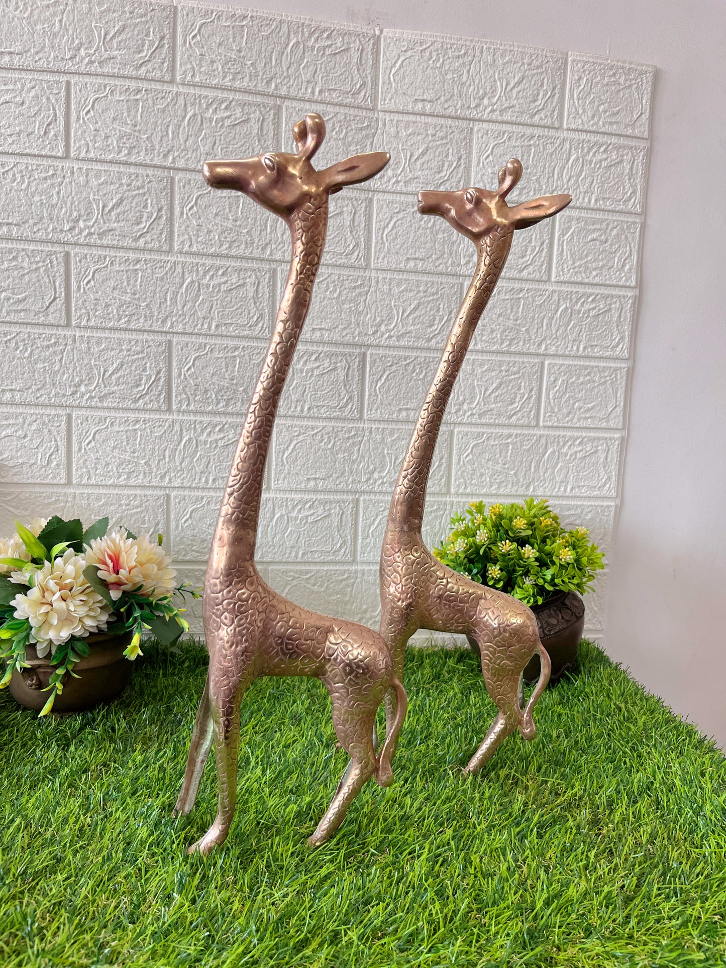 Brass Giraffes In Pair - Antique Animal Figurine