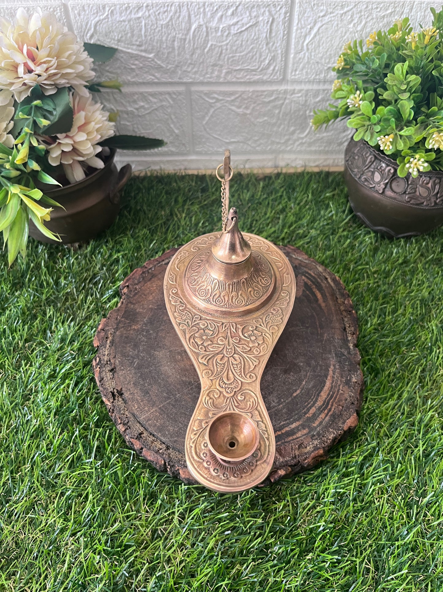 Brass Chirag - Antique Engraved Decor Lamp