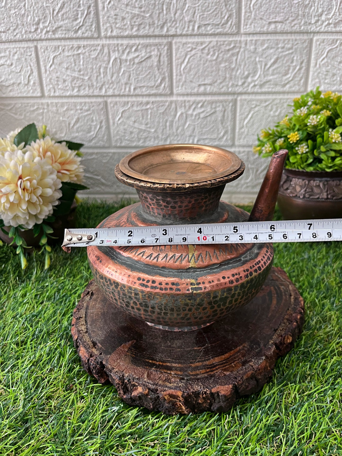 Copper Kamandalam - Antique Engraved Kalash With Lid