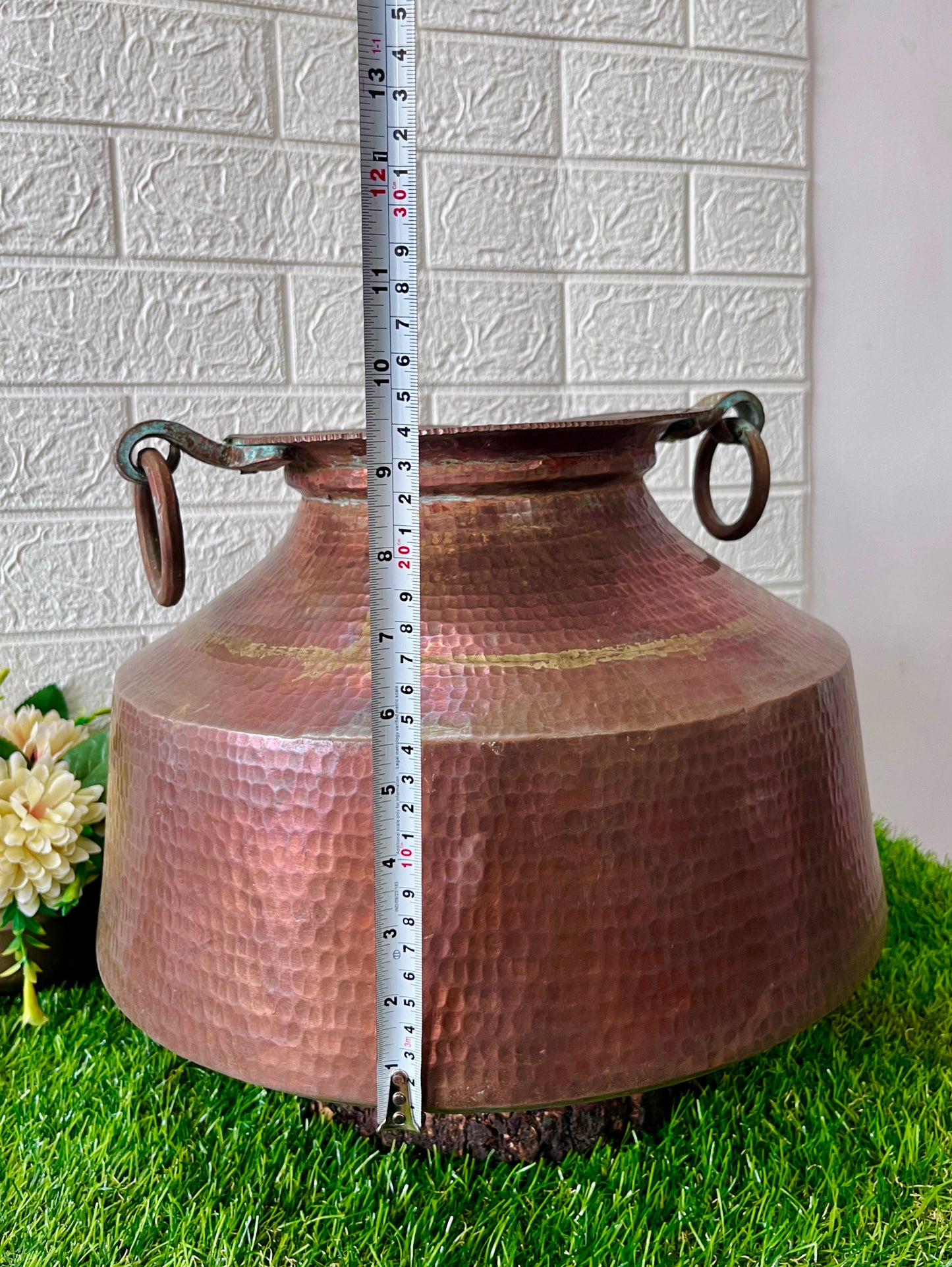 Antique Hammered Big Copper Pot with Solid Handles