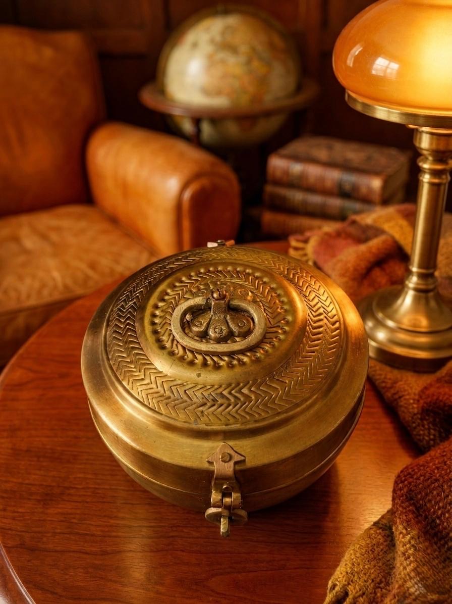 Brass Vintage Kadi Dabba With Lock - Bombay Antique Approved - Bombay Antiques