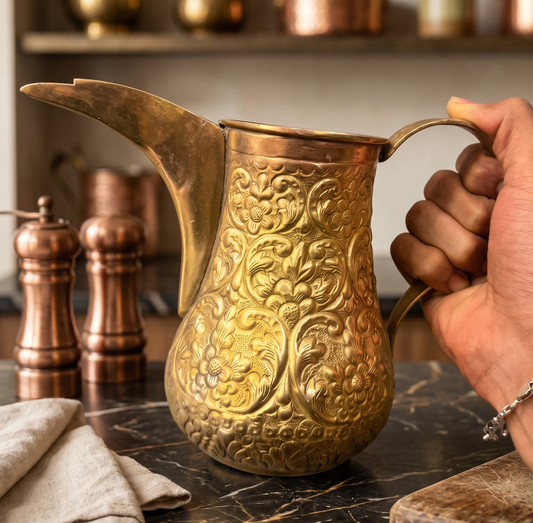 Antique Peetal Engraved Jug | Brass Engraved Decorative Water Jug | Made in 1966