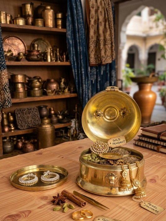 1.8 Kgs Vintage Brass Betel Nut Box - Pan Dabba - Bombay Antiques