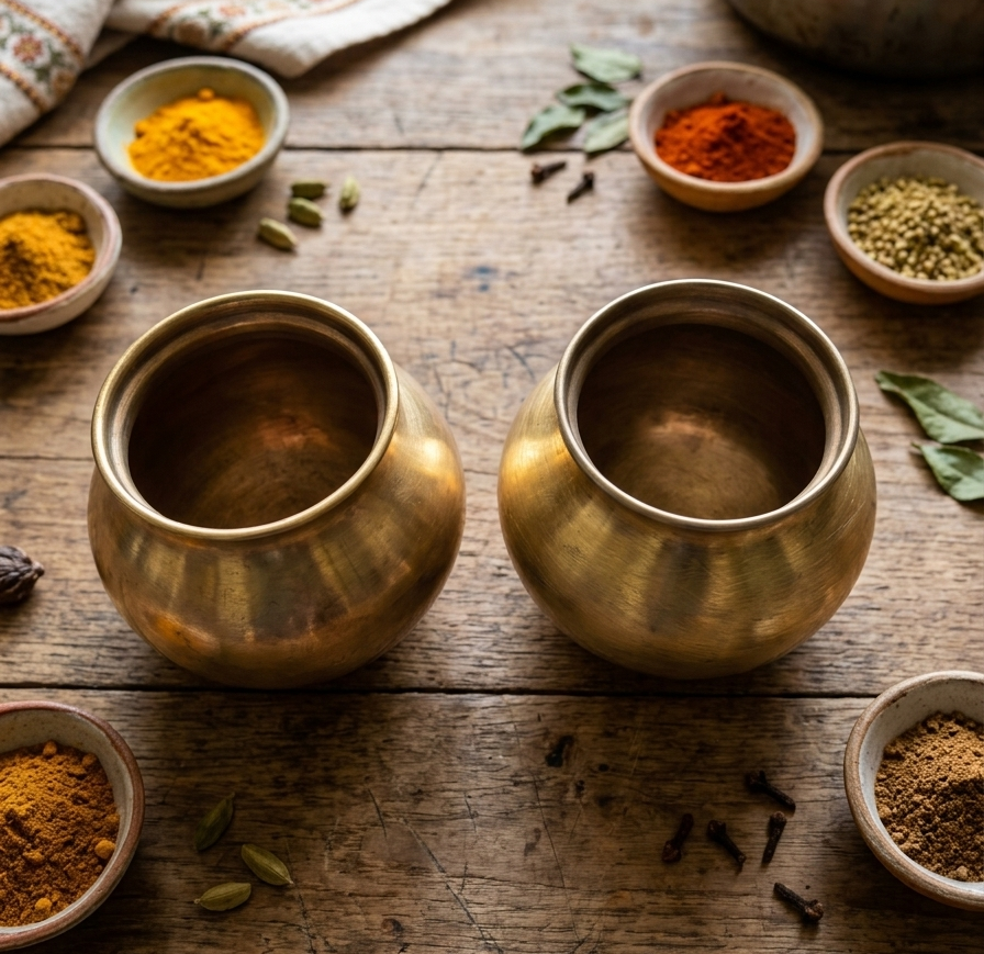 Antique Brass Kalash in Pair 1L Each | Decorative Brass Vessel Set | Made in 1972