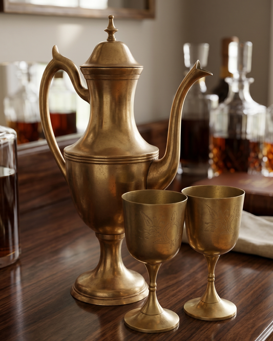 Antique Peetal Jug with 2 Glasses | Pure Brass Water Serving Set | Made in 1963