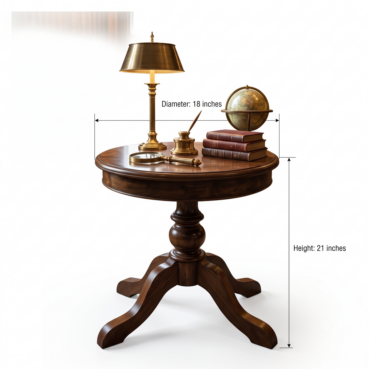 Sagwan Teak Wood Round Pedestal Side Table | Solid Teak Turned Column Tripod Base Table | Inspired by 1880s Victorian Colonial Design - Bombay Antiques