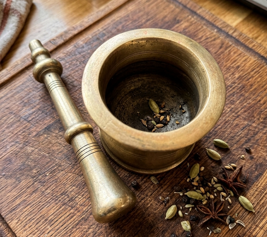 Antique Brass Heavy Khalbatta | Brass Mortar and Pestle Set | Made in 1963