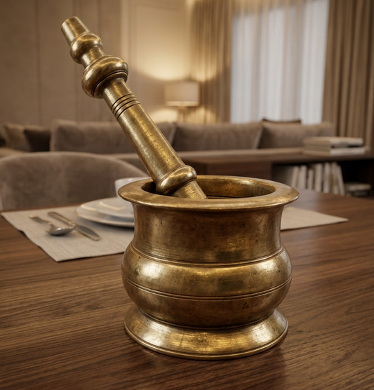 Antique Brass Heavy Khalbatta | Brass Mortar and Pestle Set | Made in 1963