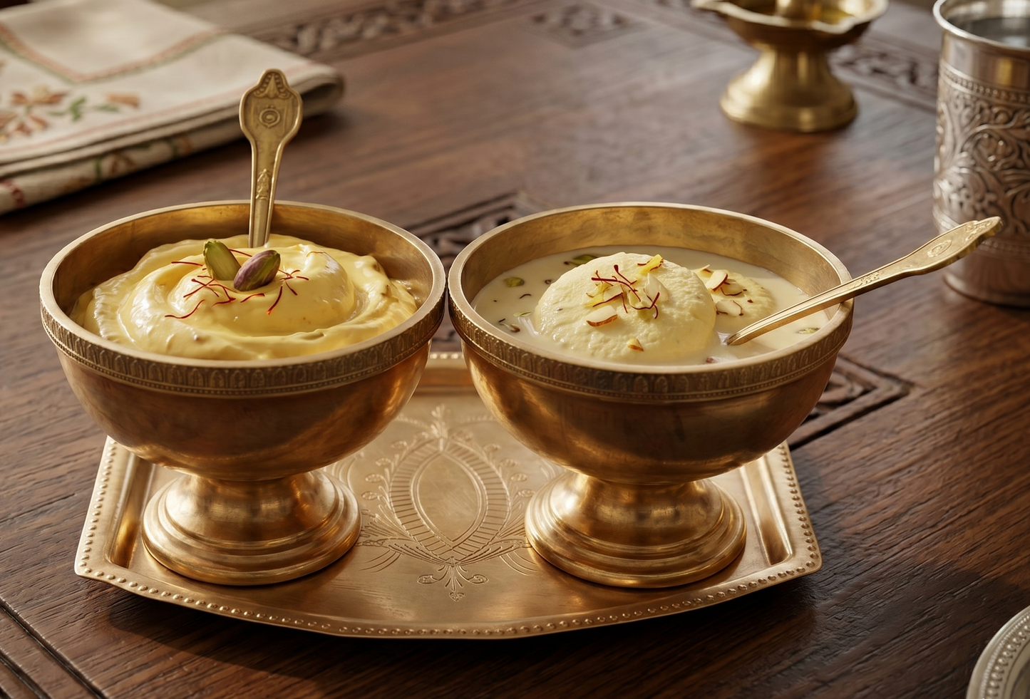 Antique Peetal Dessert Set with Tray | Pure Brass Serving Set | Made in 1971