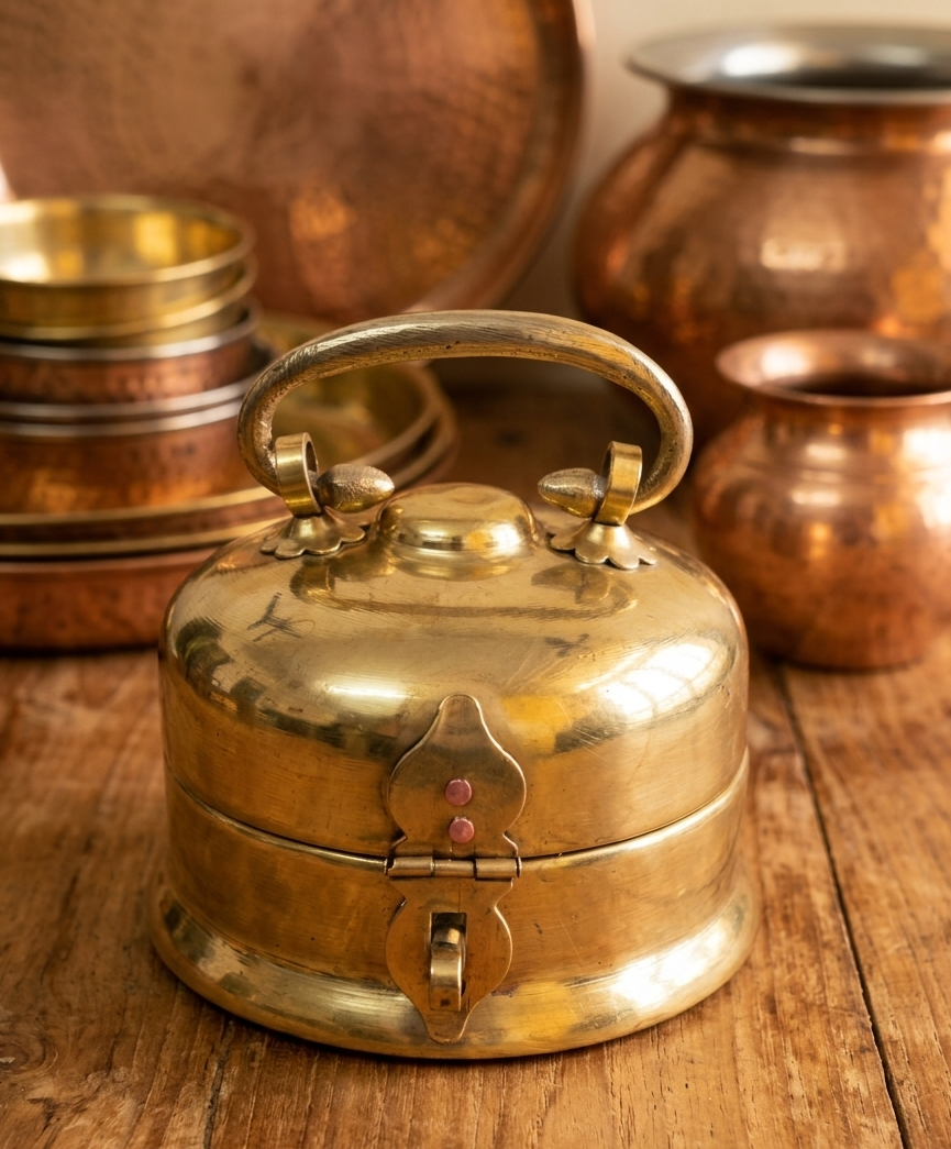 1.8 Kgs Vintage Brass Betel Nut Box - Pan Dabba - Bombay Antiques