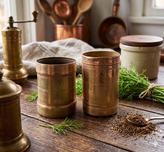Antique Brass Mugs Pair, 1976 | Traditional Drinkware & Home Décor Collection