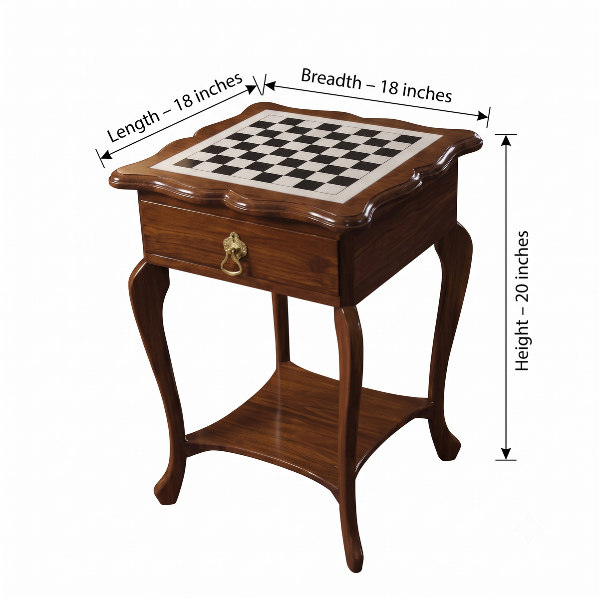 1998 Vintage Queen Anne Style Chess Table | Classic Wooden Furniture with Inlaid Board - Bombay Antiques
