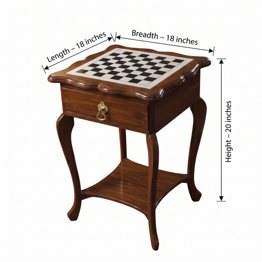1998 Vintage Queen Anne Style Chess Table | Classic Wooden Furniture with Inlaid Board - Bombay Antiques