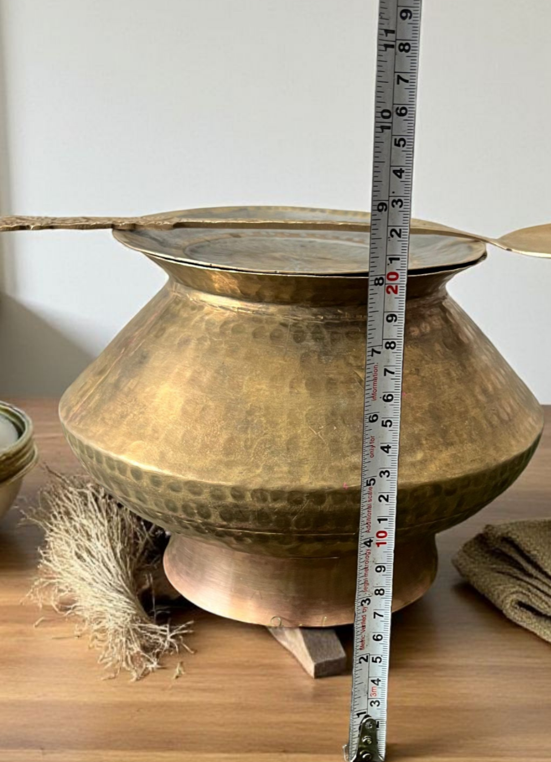 Antique Brass Cooking Bowl Set | 5 Litres Pittal Bhagona | with Lid | ladle | Stand