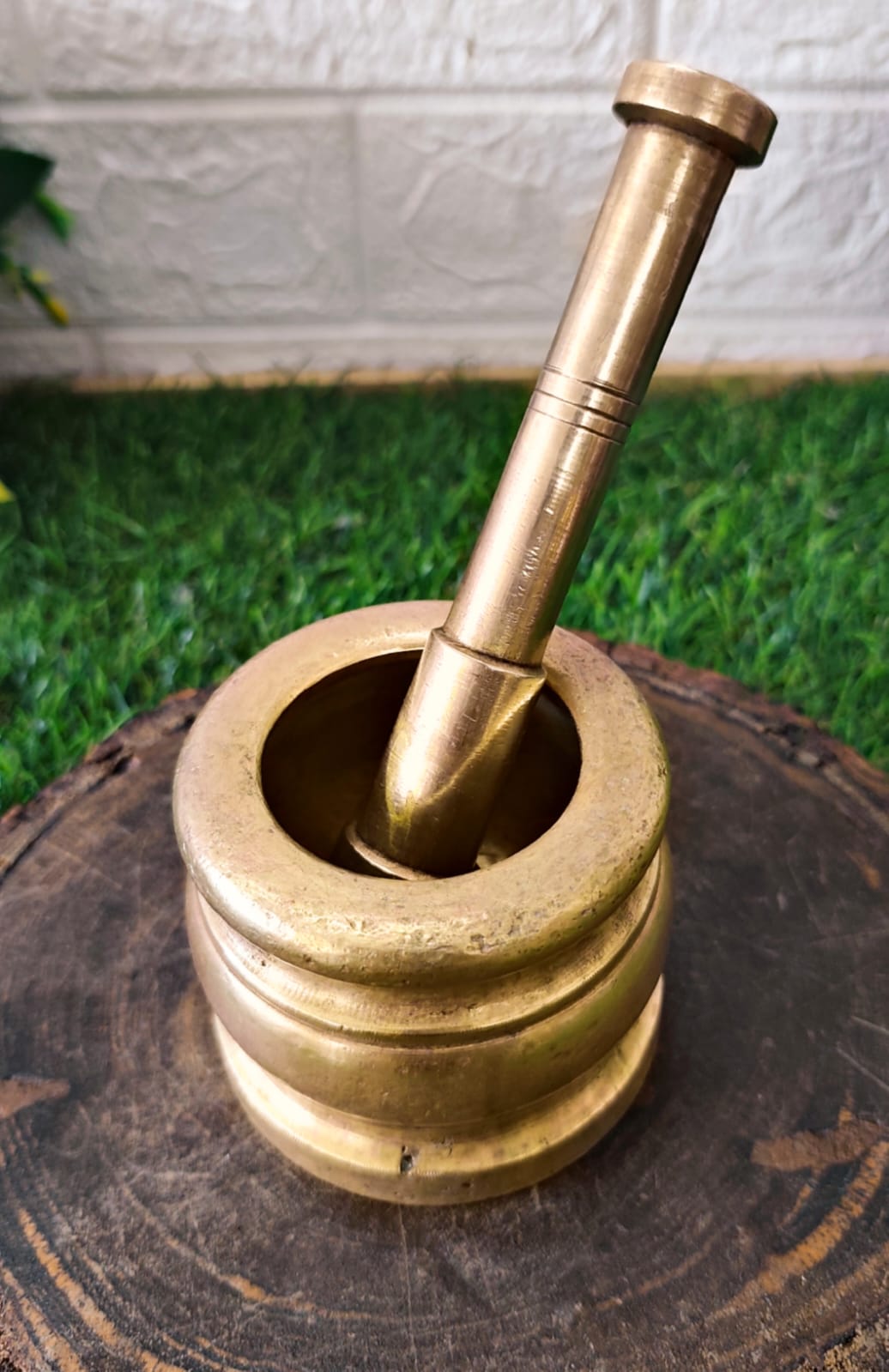 Antique Brass Rare Shaped Khalbatta - Mortar & Pestle