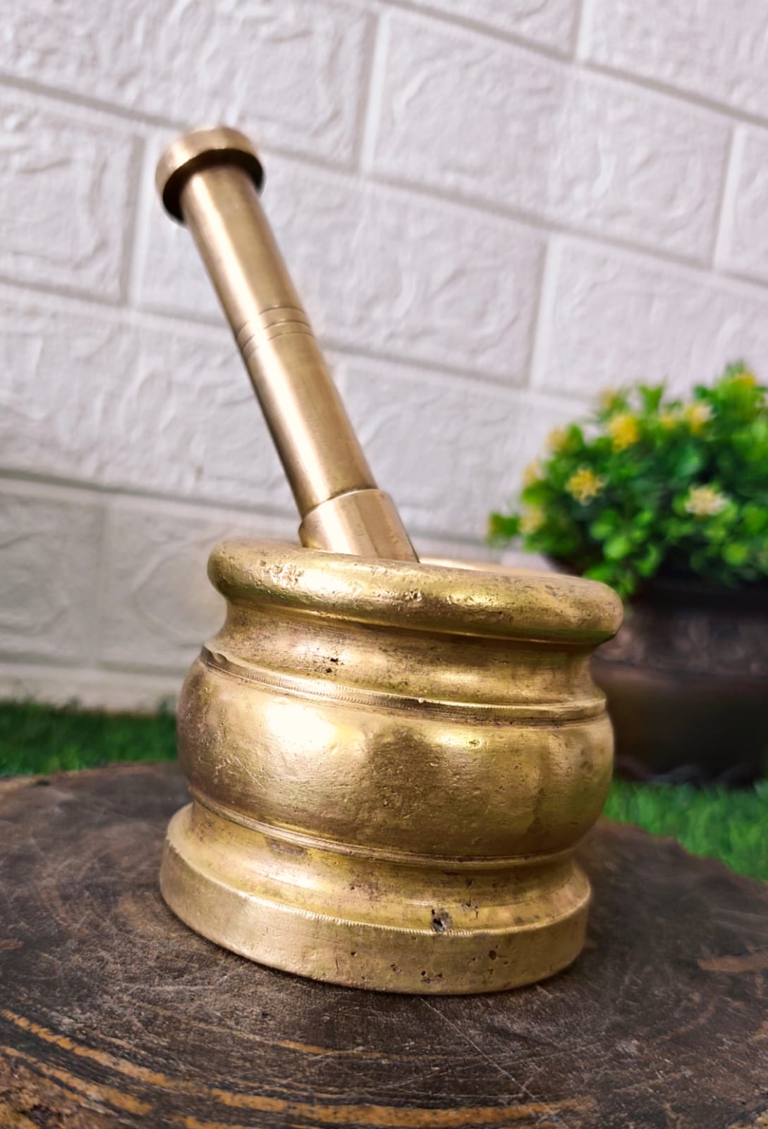 Antique Brass Rare Shaped Khalbatta - Mortar & Pestle