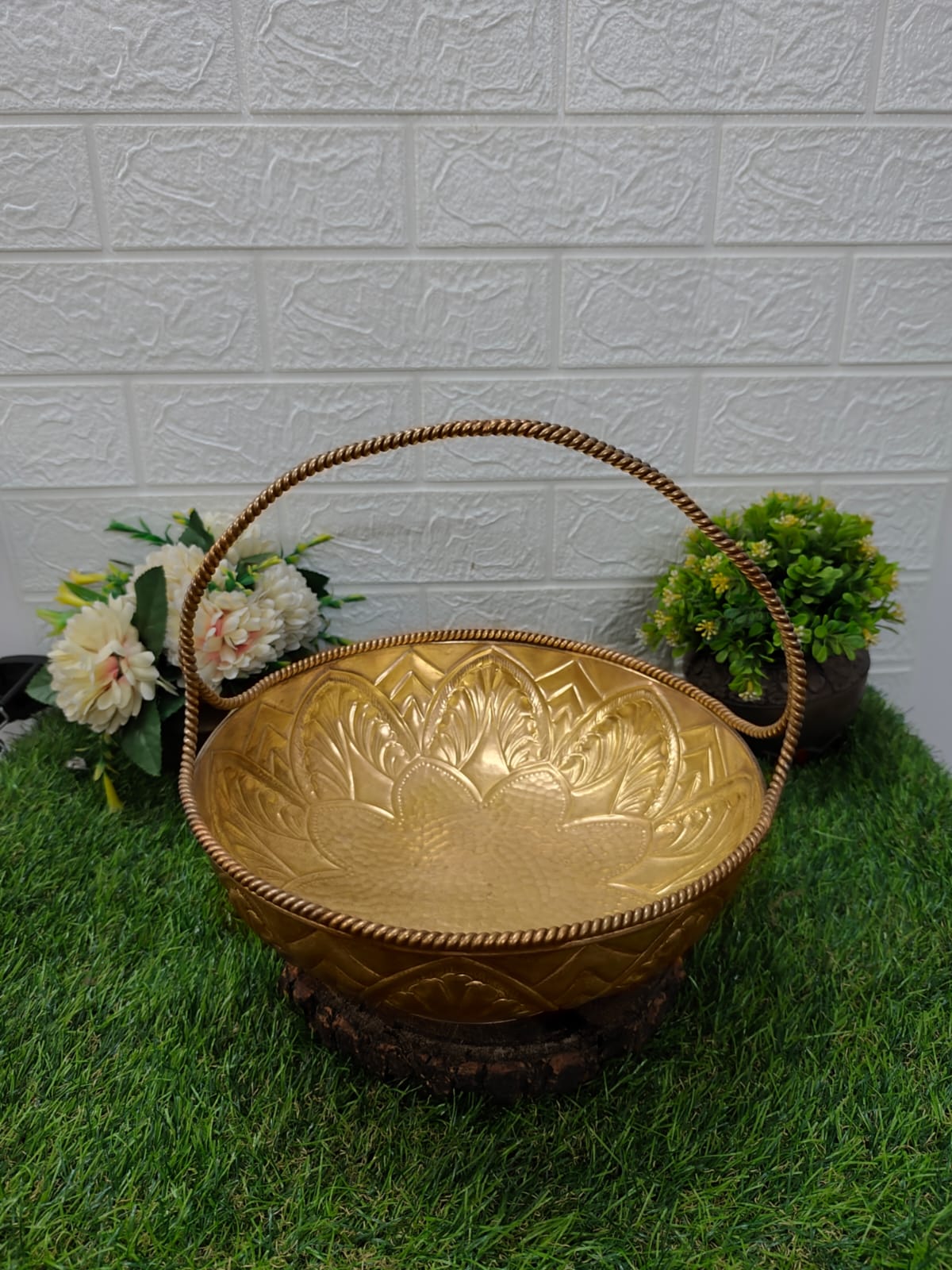 Antique Brass Rare Ornated Basket with Handwork