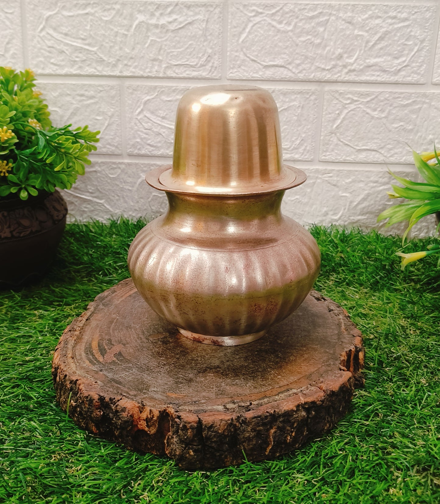 Antique Bronze Kalash With Brass Pela | Kansa Lota with Glass | Traditional Kitchen Utensil